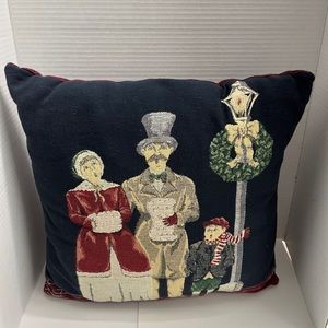 Vintage Tapestry Christmas Caroler Pillow. Excellent Condition.